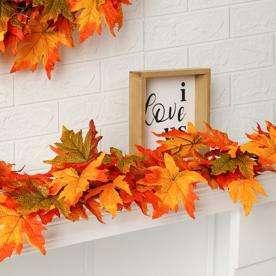 Glitzhome® Lighted Fall Maple Leaves Garland & Wreath Set